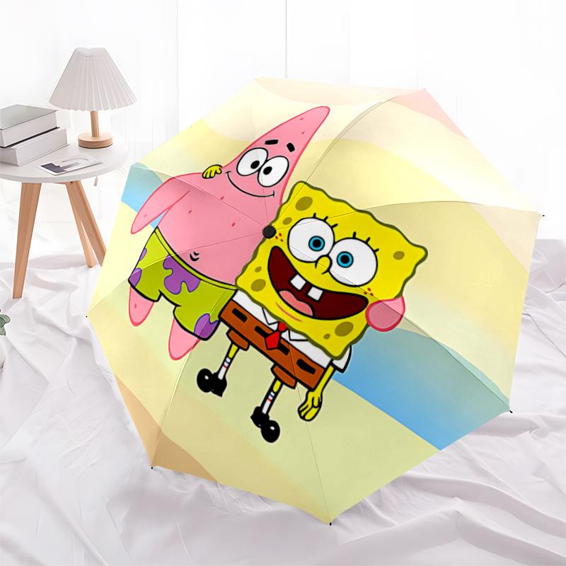 

1pc Patrick and SpongeBob Fully Automatic Folding Portable Umbrella, 8 Iron Frames, Three-Fold Design, Suitable for All Seasons, Suitable for Outdoor