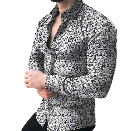 Herrenmode Hemd mit Blumenmuster, Slim Fit, Langarm, Knopfleiste, Umlegekragen