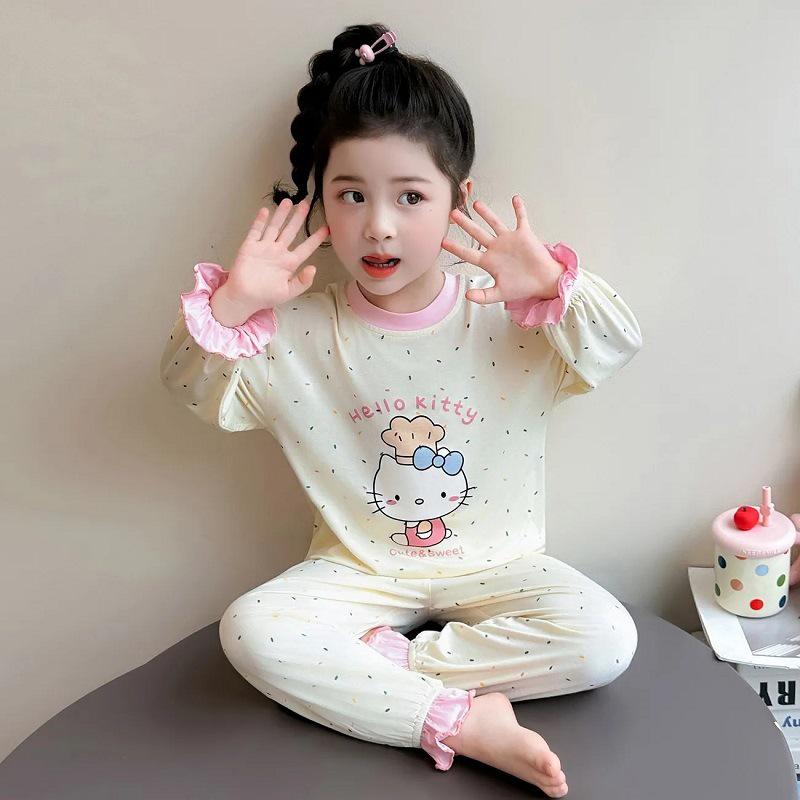 Girls' Thin Long-Sleeve Pajamas - Cute Princess Style, Spring/Autumn Homewear Set