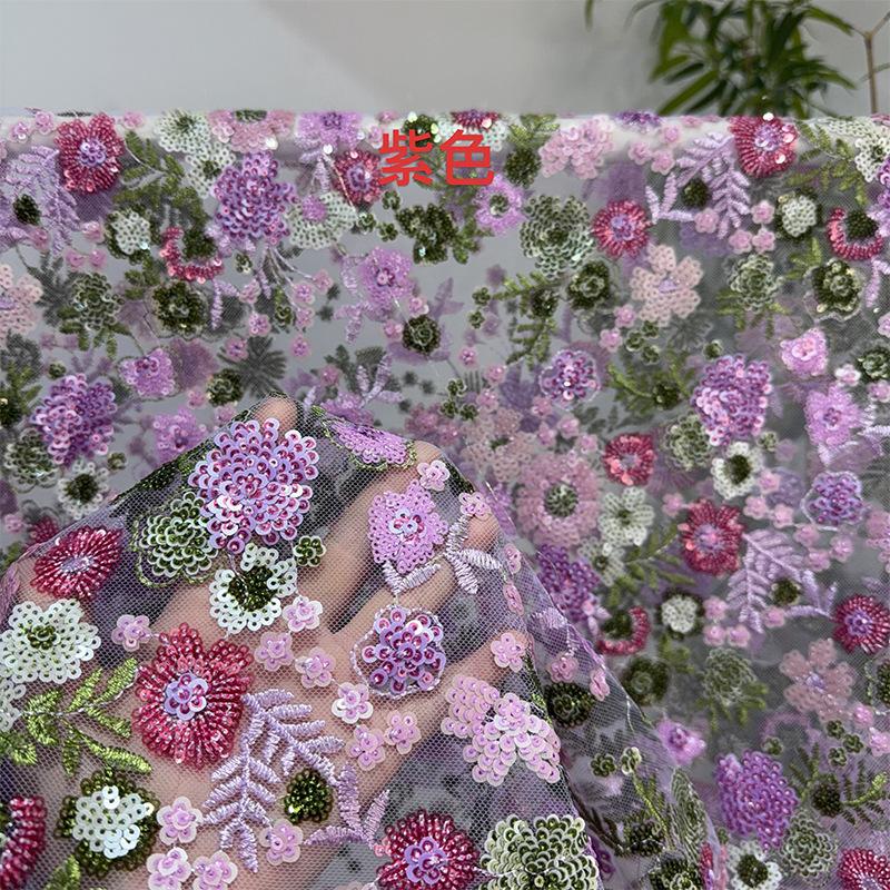 1yard Heavy Embroidery Wedding Dress Fabric Mesh Lace For DIY Sewing Cheongsam Bride Dress Embroidery Sequin Embroidery Cloth
