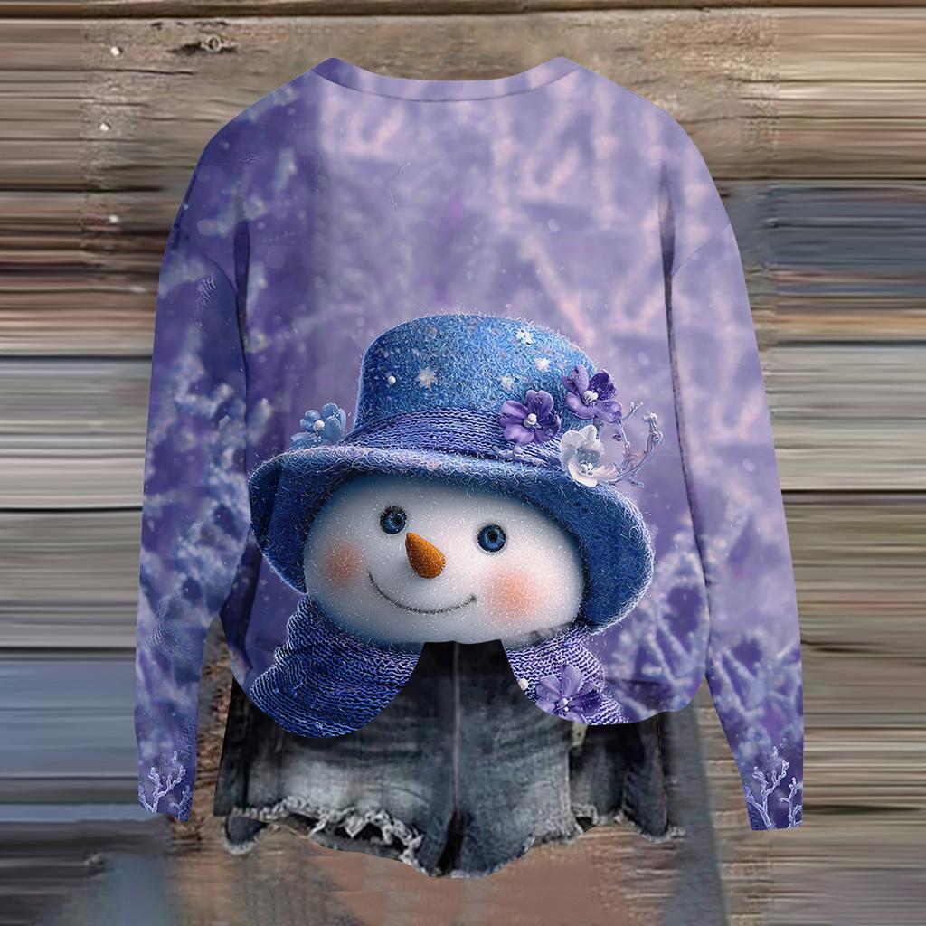 Dam Mode Tryckt Långärmad Lös Rundhals Sweatshirt Topp Höst