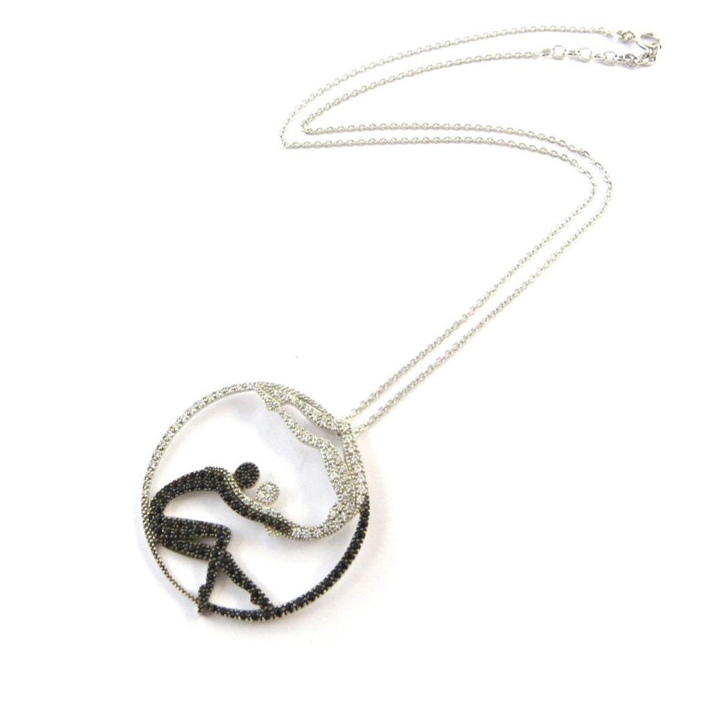 Altesse [N3247] - Silver Necklace 'Romeo and Juliet' Black White