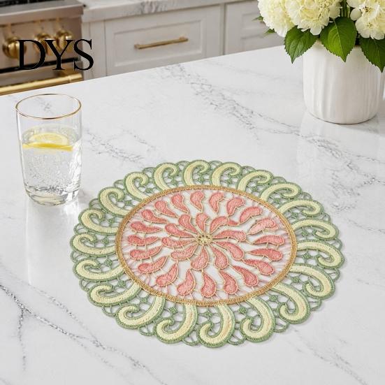 Durable Decorative Lace Doilies Round Colorful Doily, 11.42" Floral Placemat, Heat Retro Style Table Mat Resistant Mat, for Teapot, Coffee Cup