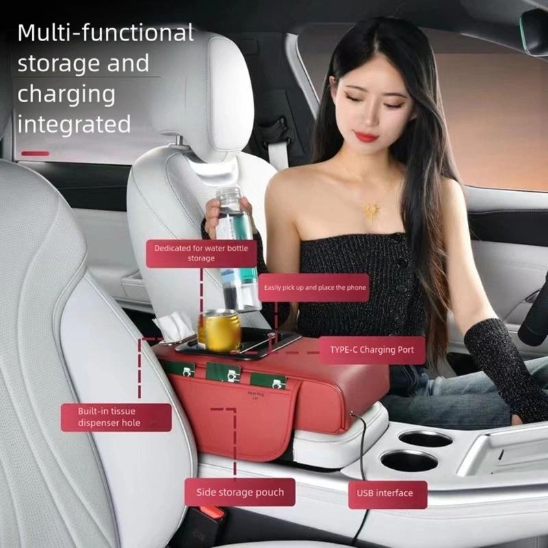 Copertura Console Centrale Auto, Copertura Pad Bracciolo in Pelle PU, Tappetino Universale Scatola Portaoggetti Sedile Bracciolo Auto Impermeabile