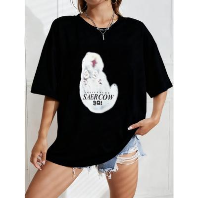 Übergroßes T-Shirt Weiß Saercow 301 Grafikdruck Lässig Streetwear Für Frauen
