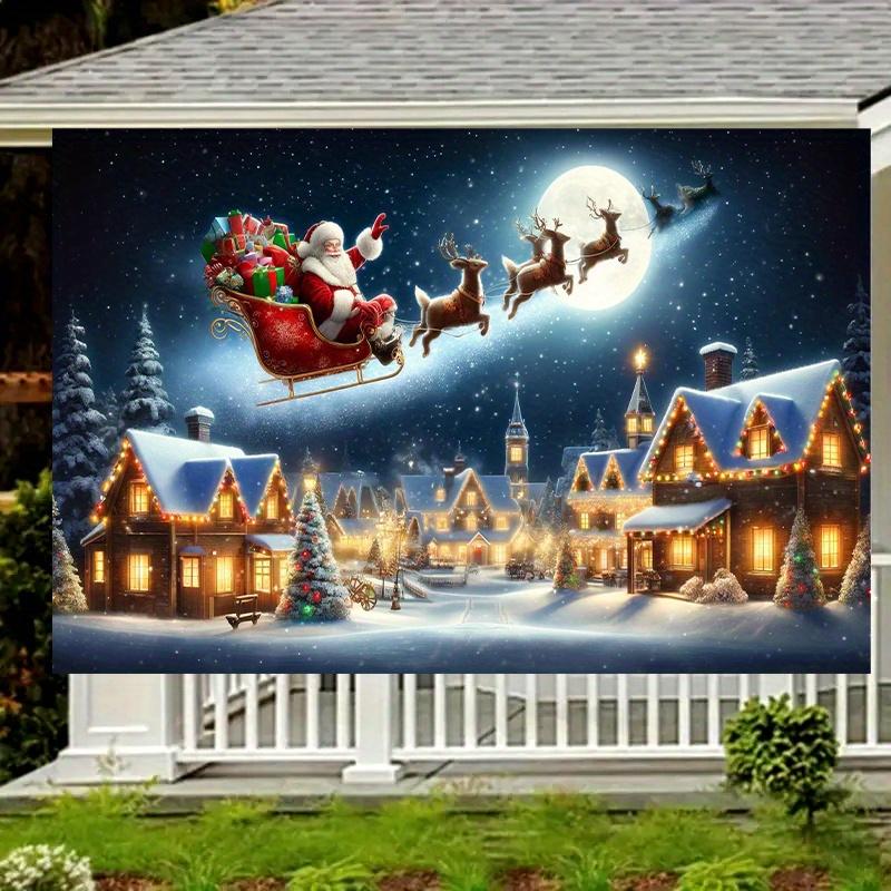 1pc Holiday Party Christmas Background Banner - Santa Claus Sleigh Scene, Holiday Party, Family and Garden Decoration