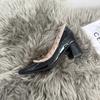Rivet thick heel plus inner increase 8cm fashion classic shallow mouth pointed patent leather temperament high heel single shoes women commuting OL