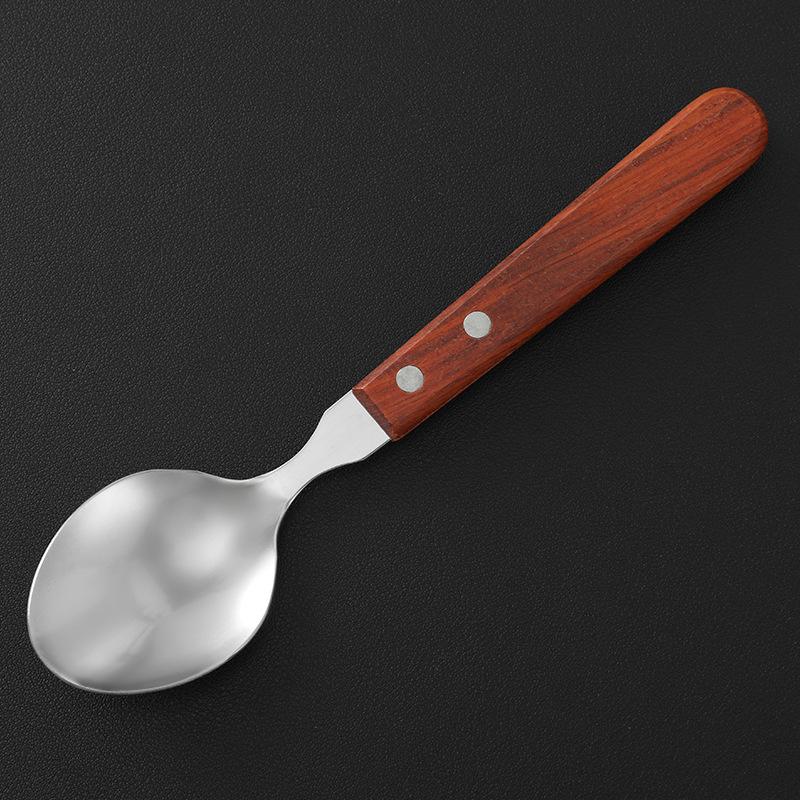 Household wooden handle tableware steak knife and fork western food stainless steel tableware set three-piece set knife and fork spoon