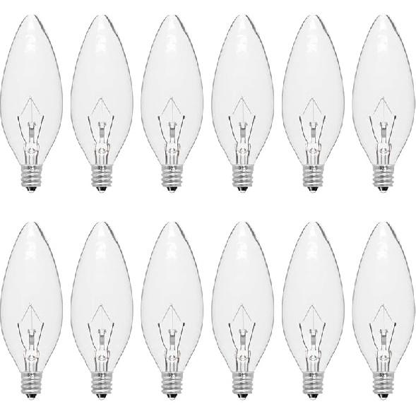 12-Pack 40 Watt Chandelier Light Bulbs, Incandescent Candle Light Bulb - Warm White 2500K, 500 Lumen Dimmable, E12 B10 Clear Candelabra Light Bulbs