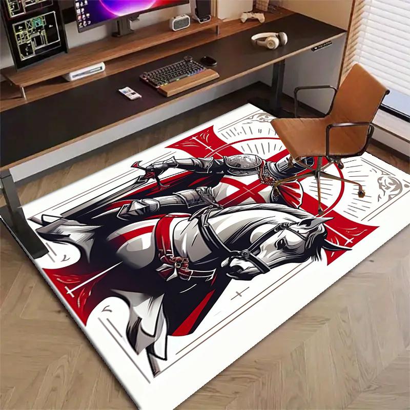 Kreuzritter Ritter Polyester Teppich, Weiche Indoor Matte für Bürostuhl, Wohnzimmer, Schreibtisch - Dekoratives Home Office Teppich Design