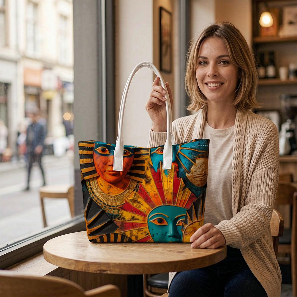 Vintage Egyptian Style Tote Bag for Daily Use Lightweight Fashionable Shopping Handbag