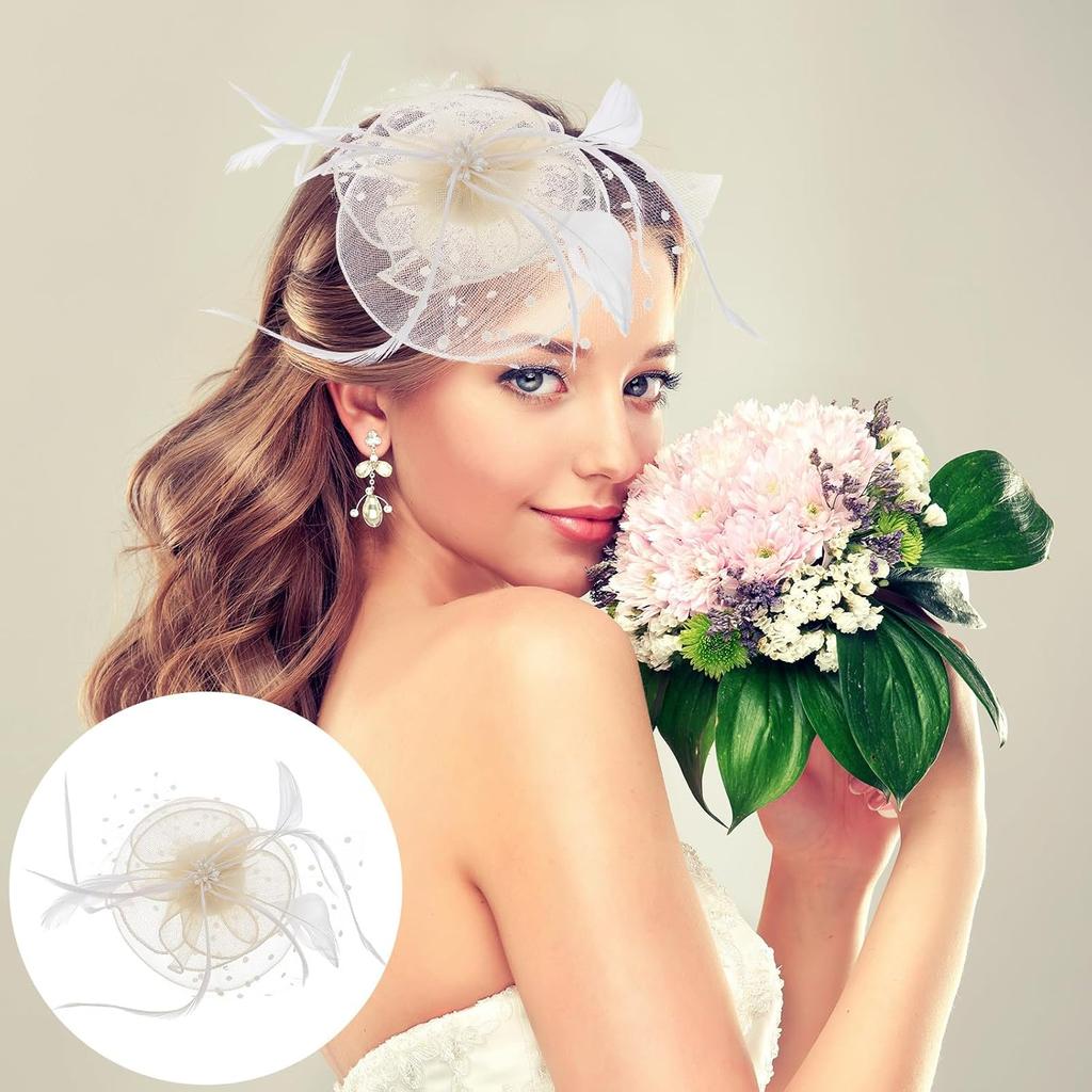 Mesh Veil Hat Clip Small Ivory Netting Hat for Women Prom Hair Accessories Special Occasion