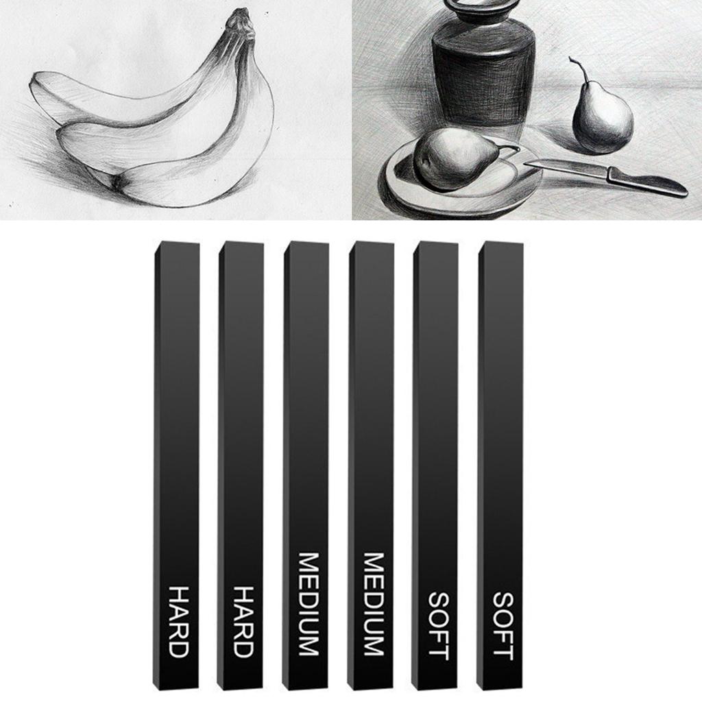 Compressed Charcoal Sticks for Sketching Soft Medium Hard Sketch Kits Tools for DIY Art Project Students Teachers 6 Pack