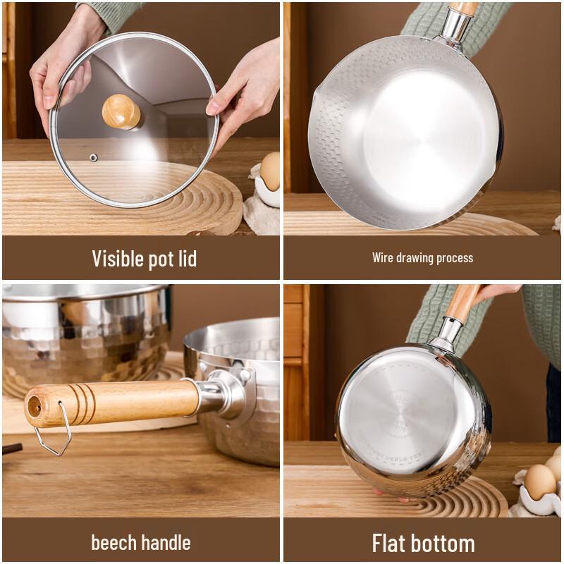 Wutuo Japanese Style Stainless Steel Yukihira Pot with Wooden Handle