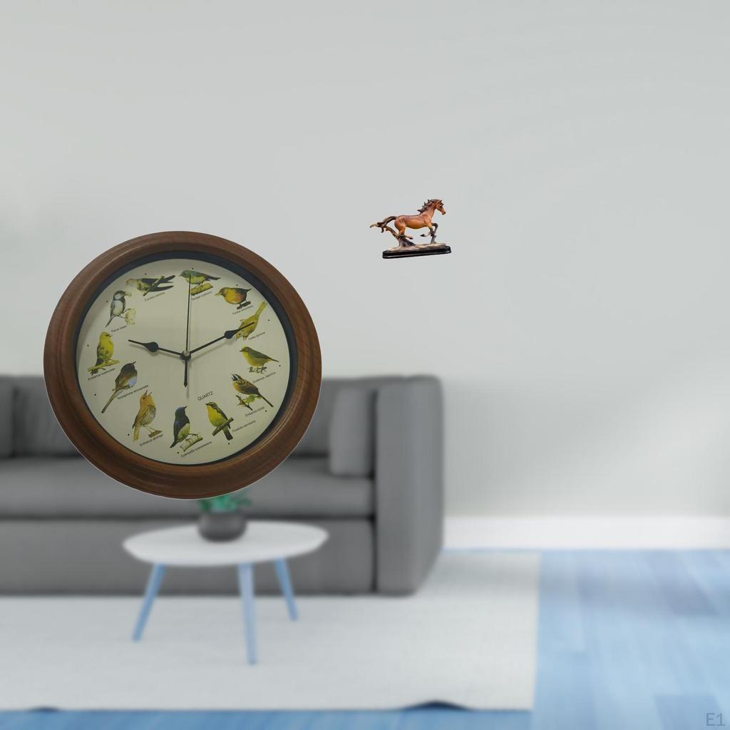 Elegant Birdsong Wall Clock And Horse Sculpture Figurine Artwork Collectible Ornament for Dining