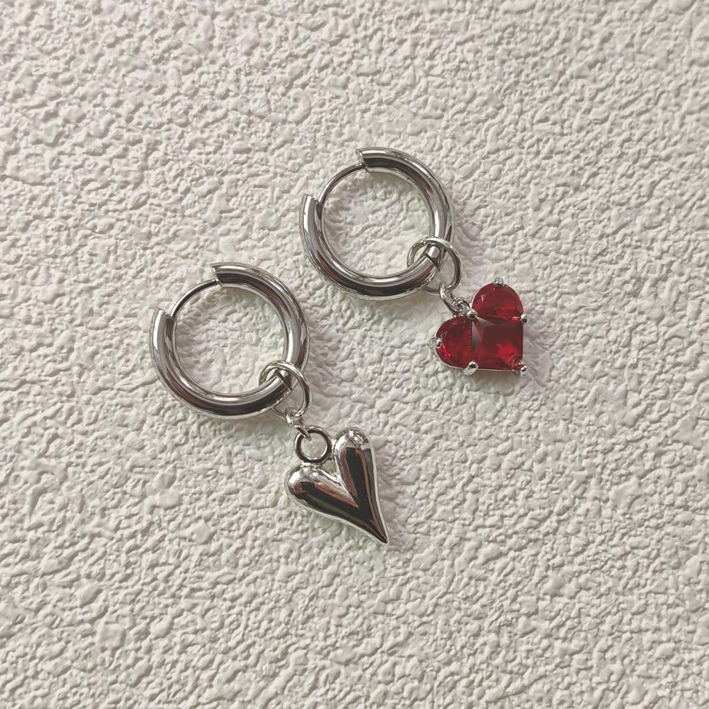 Sweet Pink Love Heart Zircon Pendant Earrings for Women Fashion Y2K Simple Geometric Ear Buckle Party Jewelry Accessories Gifts