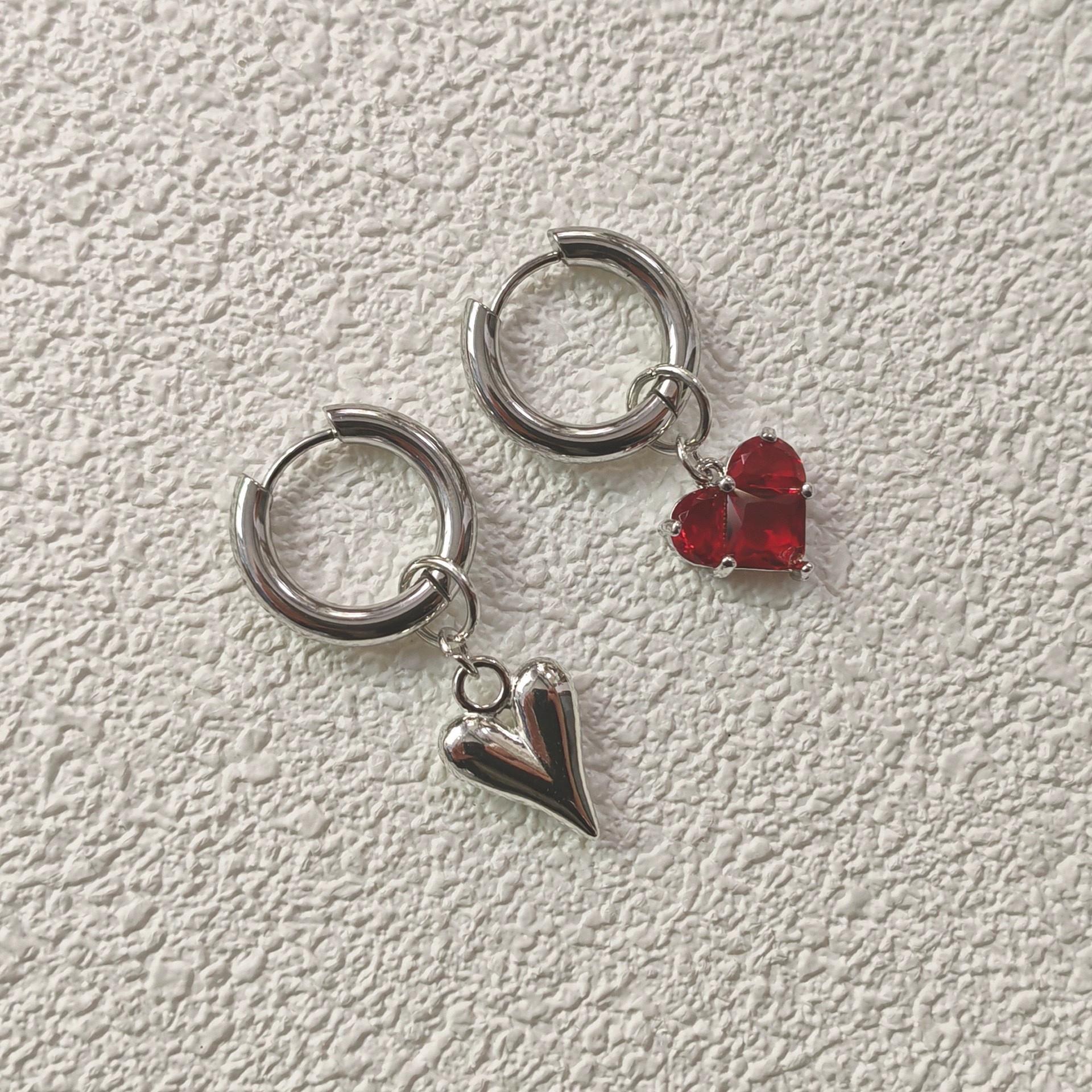 Sweet Pink Love Heart Zircon Pendant Earrings for Women Fashion Y2K Simple Geometric Ear Buckle Party Jewelry Accessories Gifts