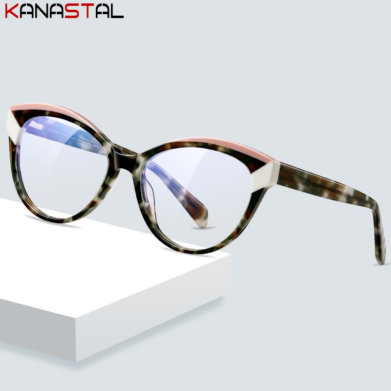 Women Blue Light Blocking Glasses Acetate Fibre Cat Frame Computer Men Eyewear Anti Ray Prescription Reading Eyeglasses Frame