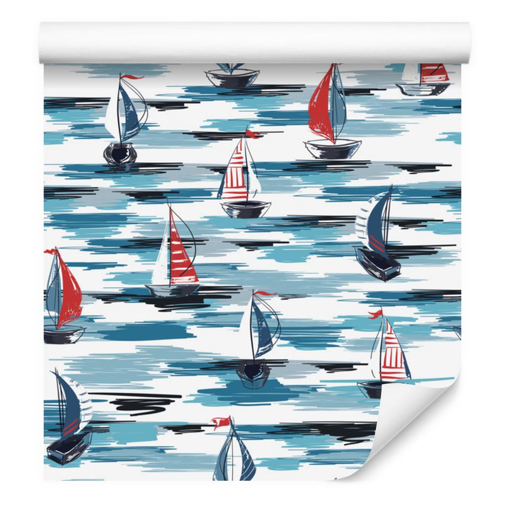 Painted sailboats at sea wallpaper for living room and bedroom 50x1000