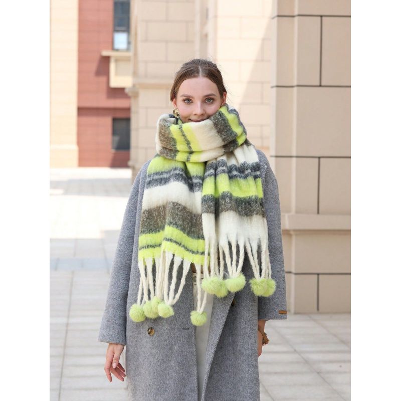 

Осенне-зимний теплый шарф из мохера, универсальный полосатый утолщенный шарф для шеи