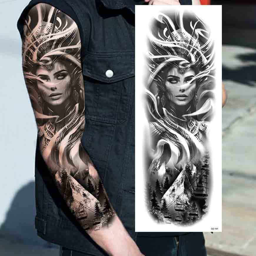1 Foglio Tatuaggi Temporanei Finti Manica Lunga Per Donne Uomini Leone Tigre Fiore Lupo Maori Tatuaggio Adesivo Braccio Gamba Trasferimento ad Acqua Fai da Te