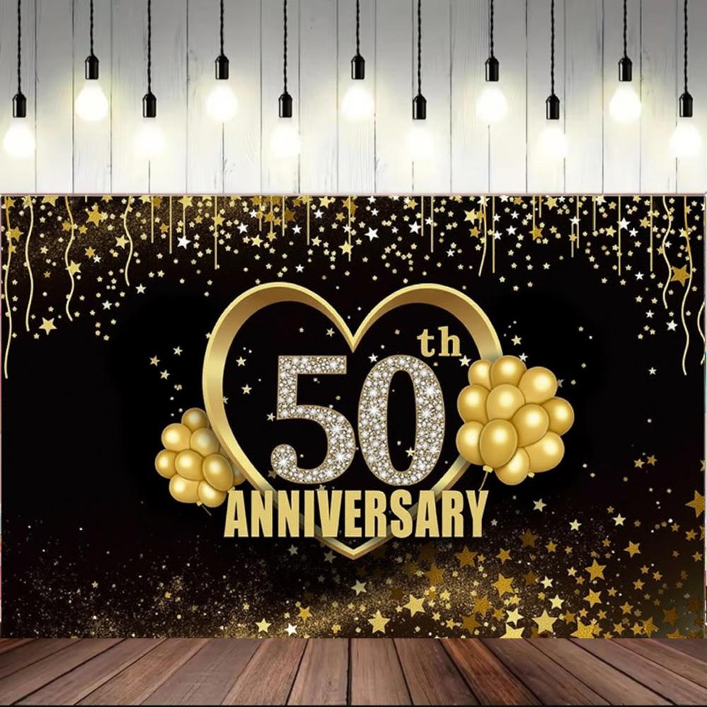 50th Anniversary Wedding Anniversary Decoration Black Gold 50th Anniversary Banner Backdrop Happy 50th Anniversary Party Decor