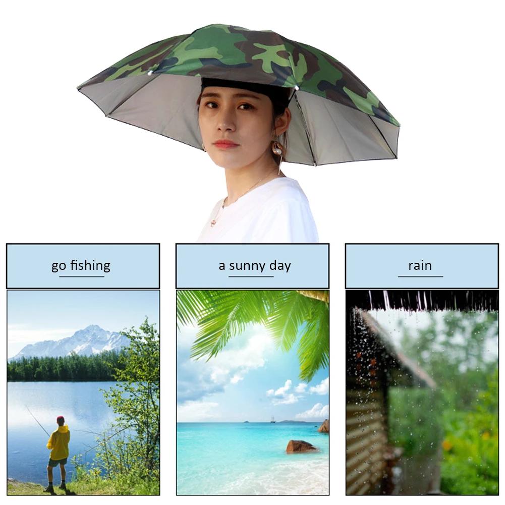 Foldable Umbrella Hat Outdoor Fishing Hats Sun Shade Headwear Anti-Rain Head-Mounted Hiking Camping Shade Umbrella Caps