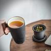 Luxury Retro Tea Cup Ceramic Mug Elegant Large Capacity Office Filter Black Water Cup with Cover Mugs Unusual Wooden Handle Cups Gift Ideas Box