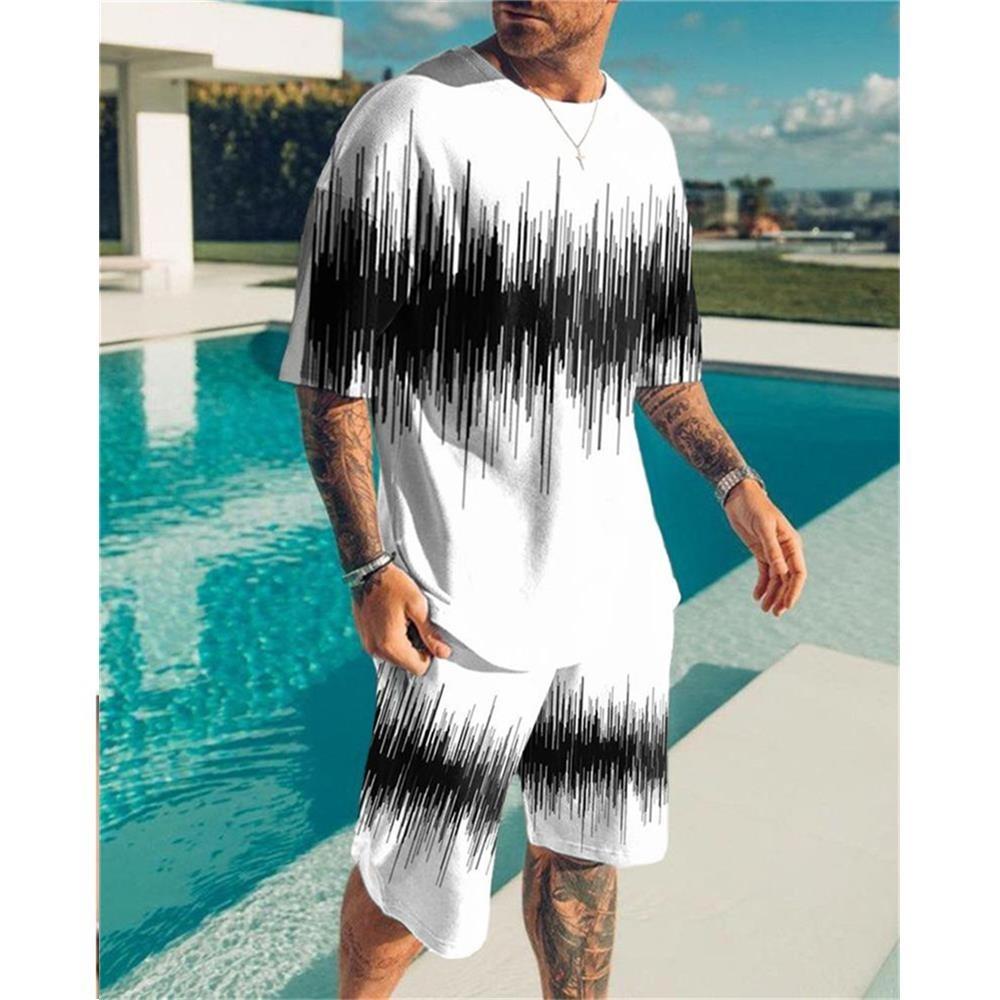 Fashion Men's Suit Summer Short Sleeve and Shorts 2-Piece Set Street Style 3D Printed Sports Shorts Loose Sportswear