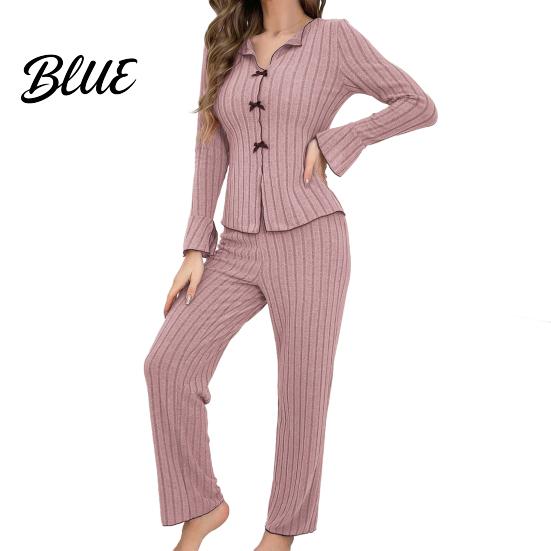 Long-sleeve Pajama Set Women's 2 Piece Long-Sleeve Top with Bow And High-end Sleepwear Long Pants Casual Fall Loungewear Pjs Cozy Nightwear