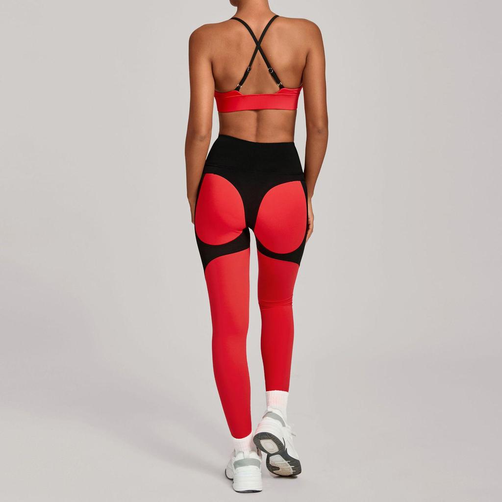 Patchwork-Farbe High-Waist Yoga & Laufen Zweiteiler