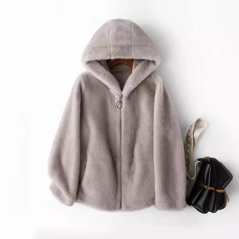 Winter coat gold mink fleece coat women's short hooded thickened imitation mink fleece environmentally friendly fur