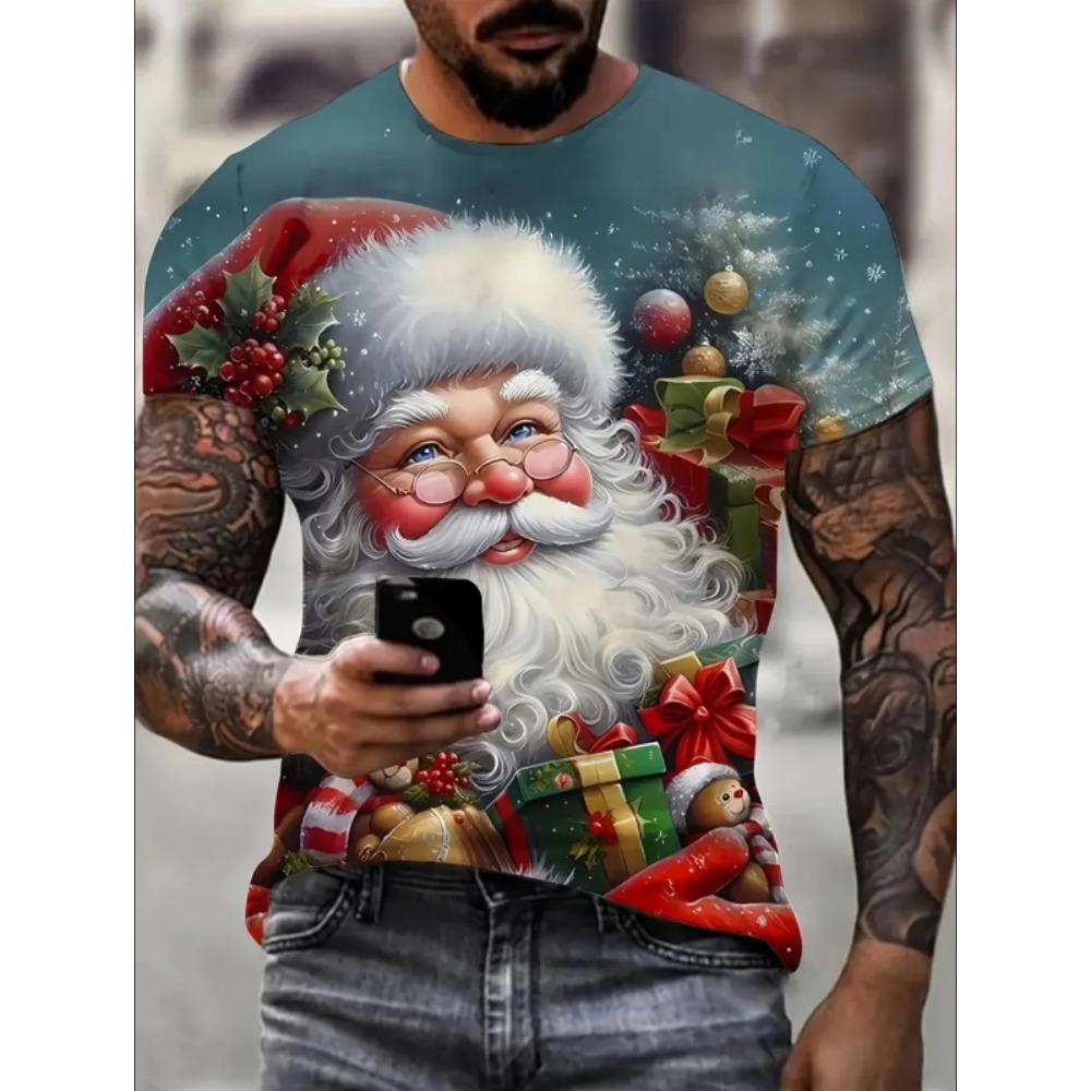 Men's T-Shirts Christmas Cute Santa Claus Pattern Printed Short Sleeve Fashion Casual Comfortable Men's T-Shirt