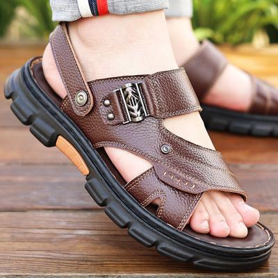 Herren Sandalen Sommer Neu Cool Hausschuhe Herren Rindsleder Dicke Sohle Rutschfest Mittleren Alters Doppeltverwendung Strand Schuhe