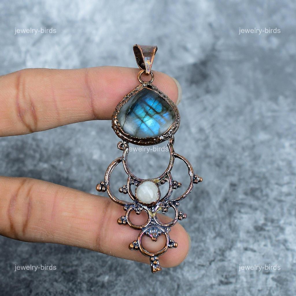 Natural Labradorite Copper Electroformed Daughter Gift Third Eye Chakra Pendant VP-7