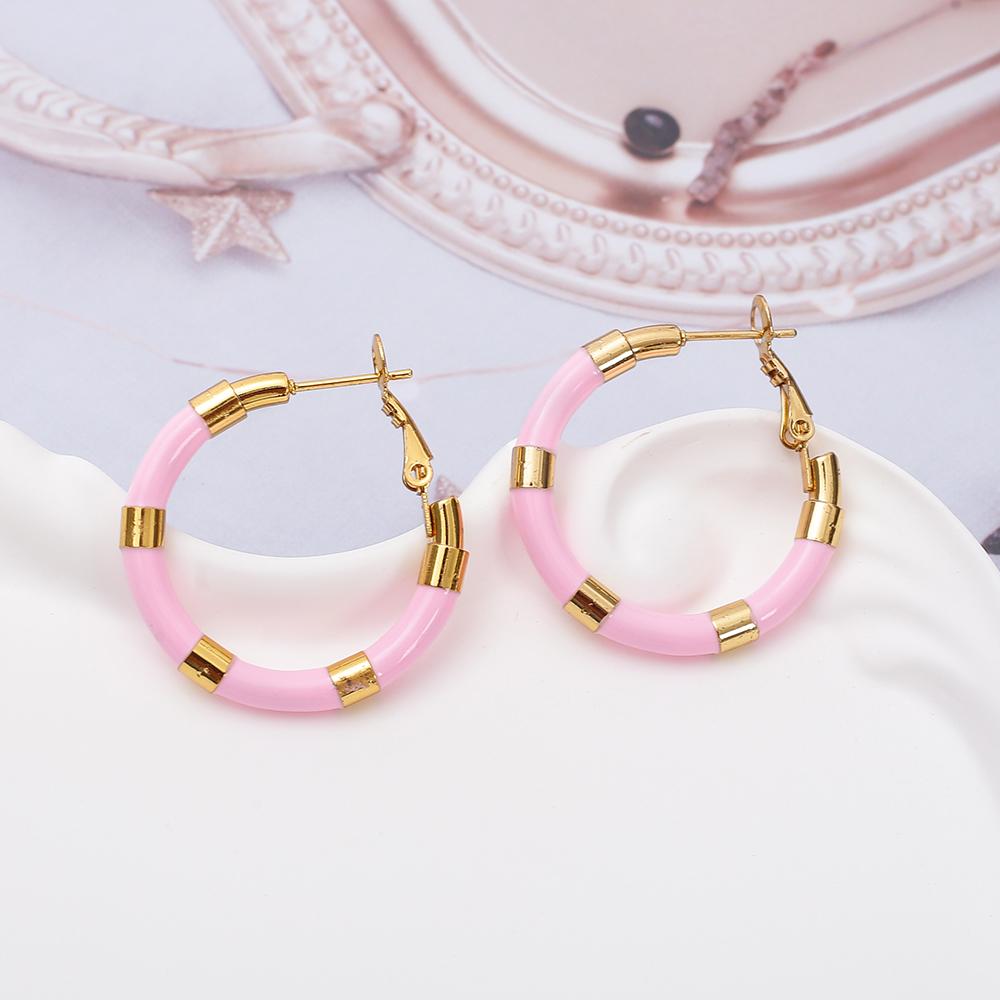 Women's Hoop Earrings Stainless Steel Gold Color Vintage Elegant Black Red White Pink Glazed Ladies Daily Wear Jewelry Gifts