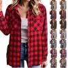 Women's Casual Plaid Long Sleeve Open Front Shirt Jacket with Collar