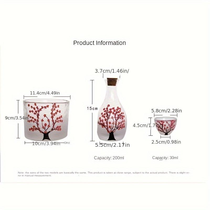 Set japanisches Sake-Set aus Glas, Kirschblütenmuster, 1 Tokkuri-Flasche und 4 Ochoko-Tassen, Sakura-Glas-Sake-Set