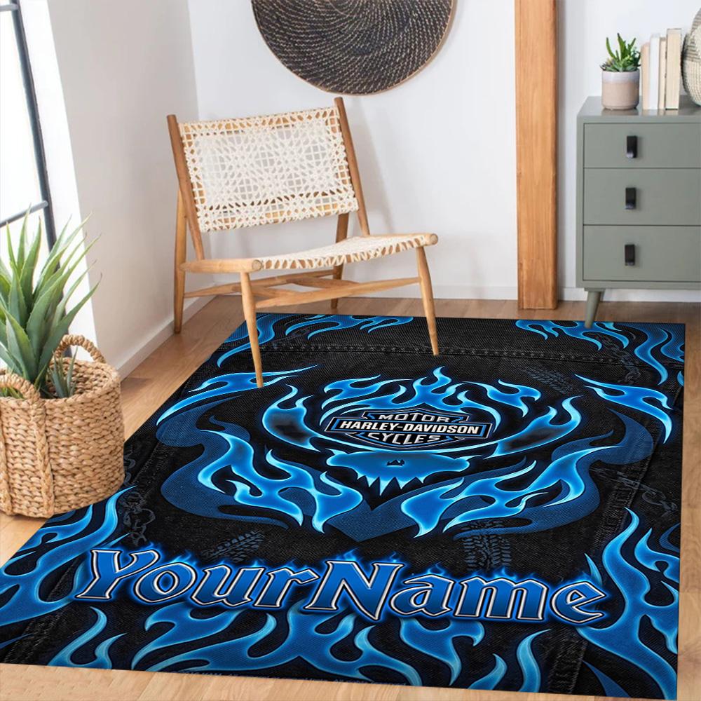 Harley-davidson Motorcycles Customizable Name Carpet Design for Playrooms Hallway Outdoor Entryway Anti-slip Rug Office home decor Wedding Party Gift