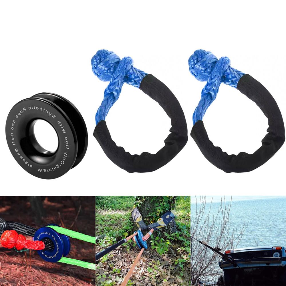 Heavy Duty Recovery Ring Snatch Block Pulley W/ Soft Shackle Tow Winch Rope