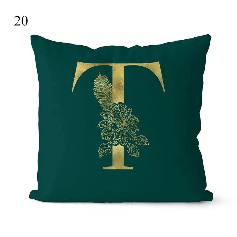 1Pc Green Pillow Cover 45*45cm Gold Letters Throw Pillow Cushion Cover Car Home Decoration Sofa Cushion Covers Pillowcase
