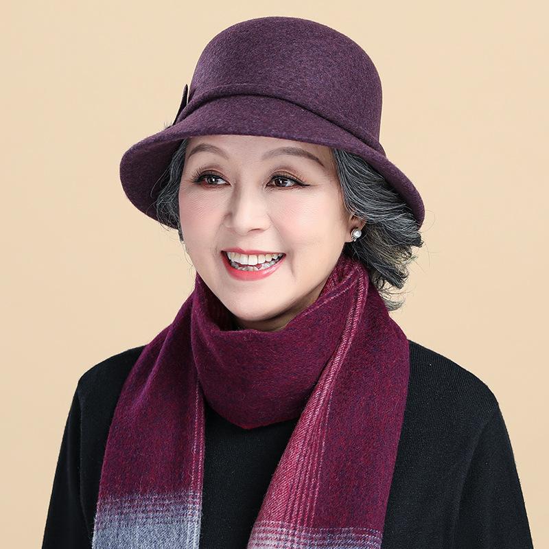 Wool hat female autumn and winter mother bucket hat in the elderly top hat thickened elderly grandmother warm basin hat