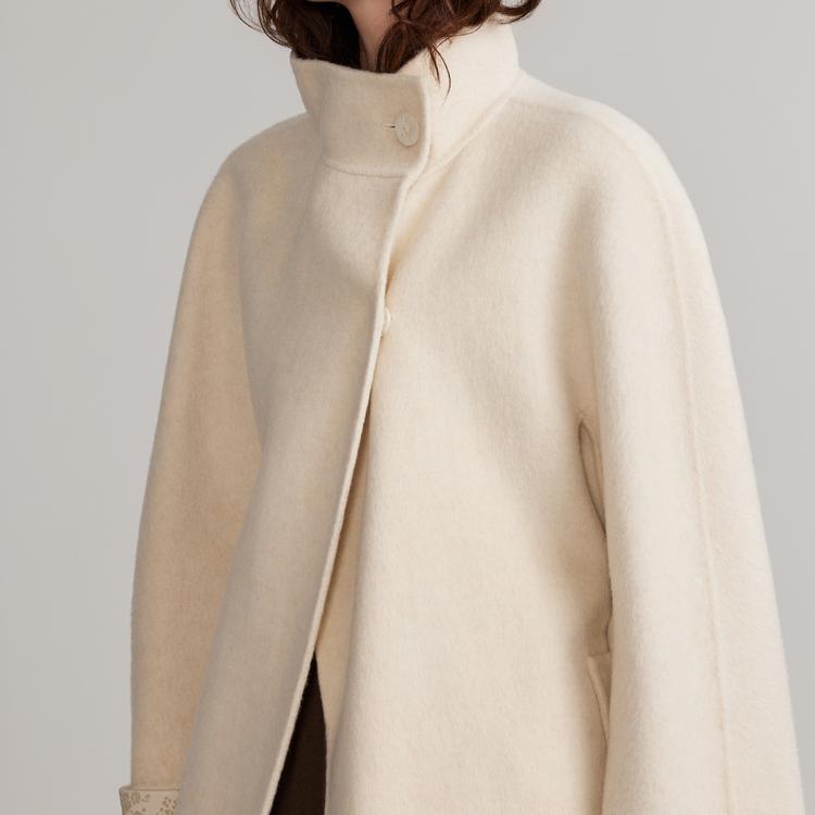 ELLE Comfortable Solid Color Soft Coat Women coats Beige EN49367
