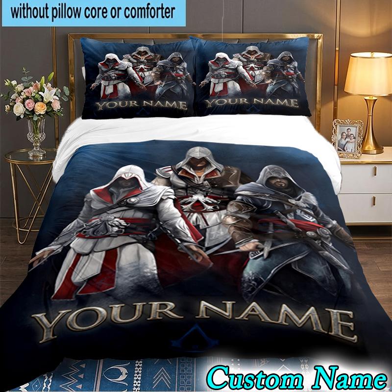 Custom Name Assassin Game 3PCS Bedding Set For Bedroom Dormitory,Including 1pc Duvet Cover And 2pcs Pillowcases Large size Fan gift