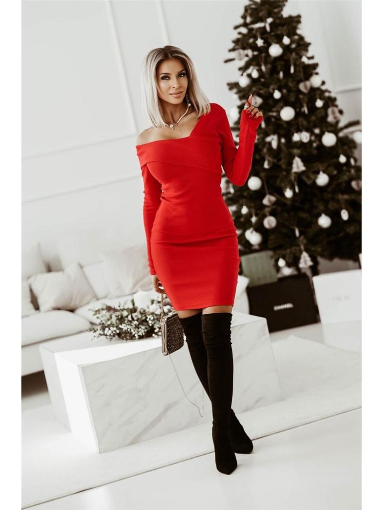 2024 Autumn/Winter European and American Women's Solid Color V-neck Dress
