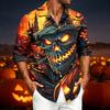 Men's Casual Long Sleeve Shirt with Halloween Print for Spring and Fall