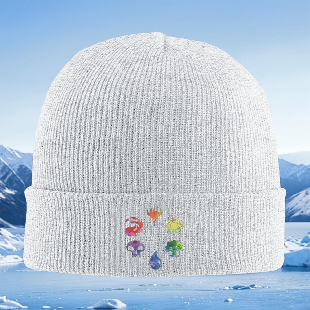 MTG Magic Symbols Colorful Painted Shapes Men Women Unisex Knitted Hat Beanie Pullover Cap Winter Thermal Warm Christmas Outdoor