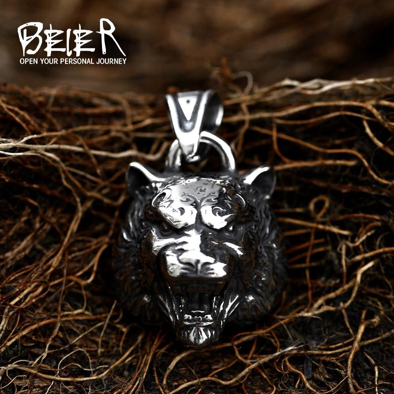 BEIER 316L Stainless Steel Domineering Tiger Head King Of Beasts Men's Pendant Necklace Punk Animal Fashion jewelry LLBP8-499P