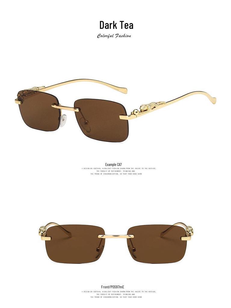 Cheetah Frameless Square Retro Leopard Metal Sunglasses 2022 Trend