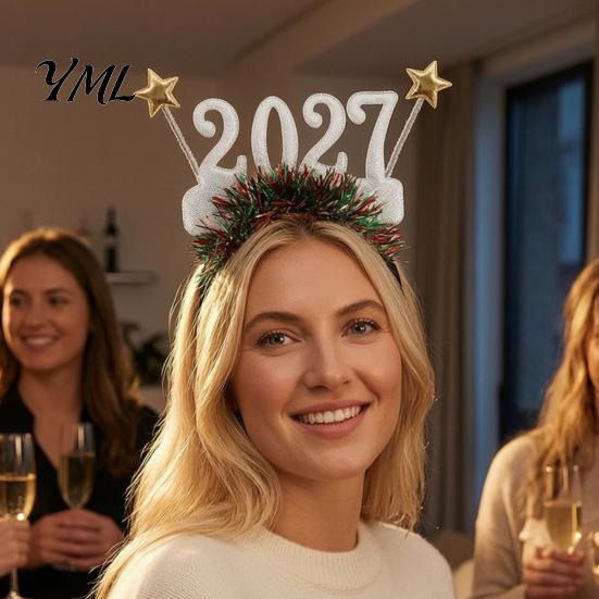 Colorful Festive Glasses for Parties 2 Pcs 2027 New Year Eyeglasses, Plastic Glitter Number Glass Frame, Happy Party Decorations Shiny Unisex Headband